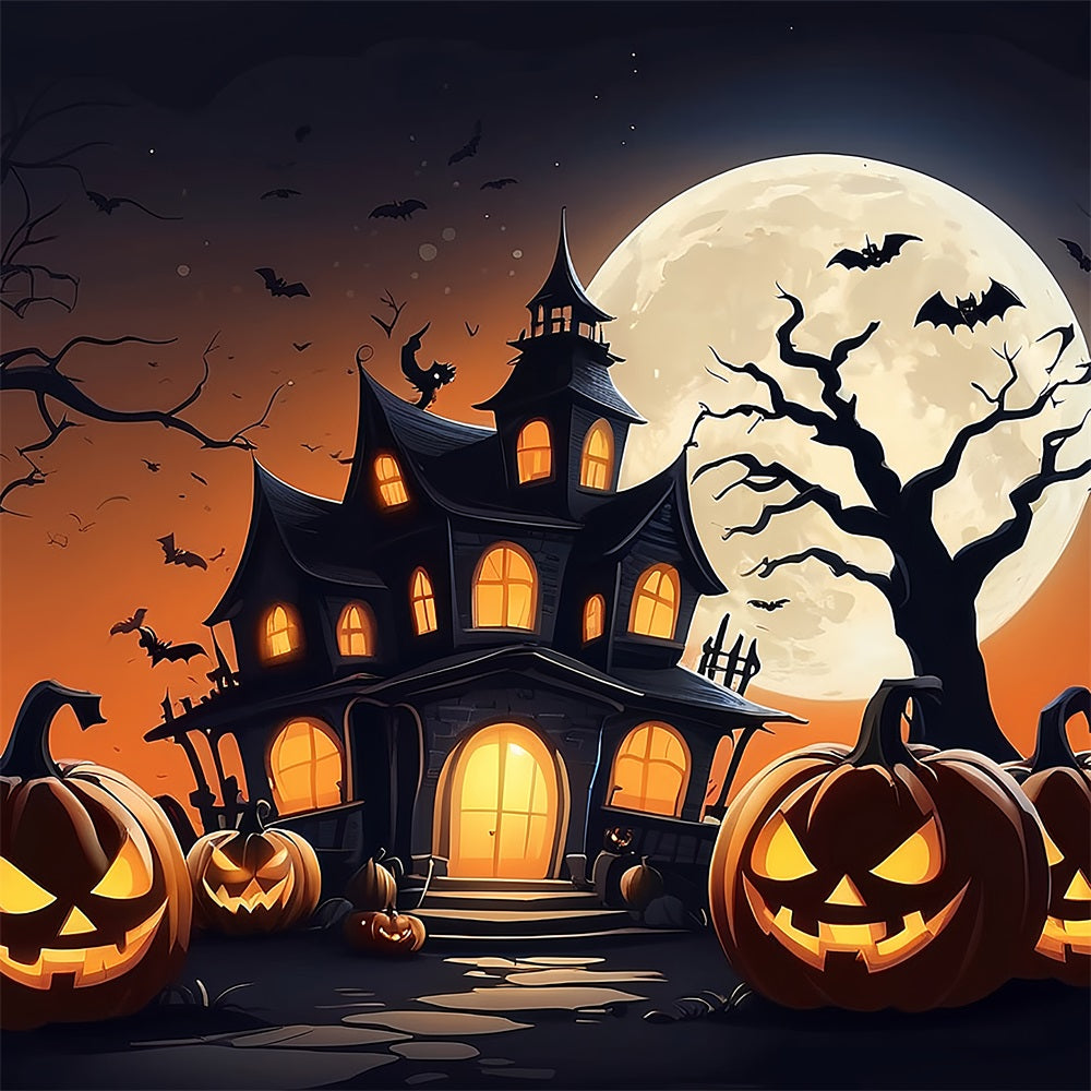 Halloween Party Backdrops Haunted House Full Moon Bats Backdrop UK BRP10-211