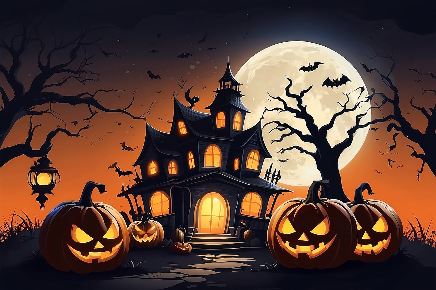 Halloween Party Backdrops Haunted House Full Moon Bats Backdrop UK BRP10-211