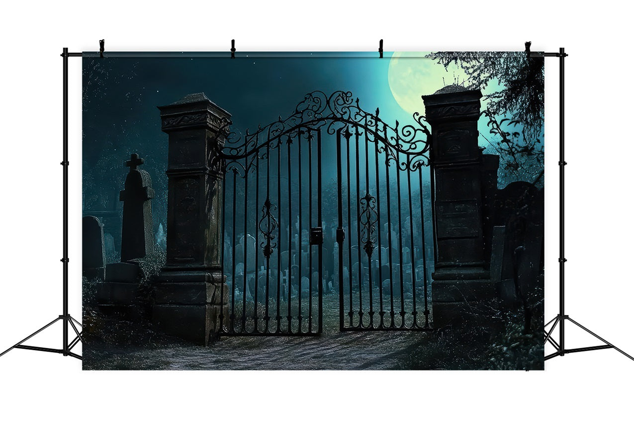 Scary Halloween Backdrop Graveyard Iron Gates Moon Backdrop UK BRP10-212