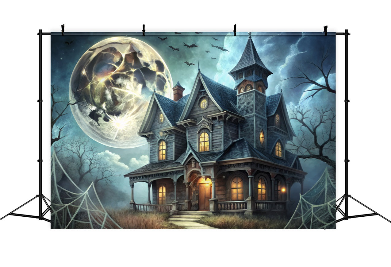 Spooky Halloween Backdrops Victorian Mansion Bats Backdrop UK BRP10-213