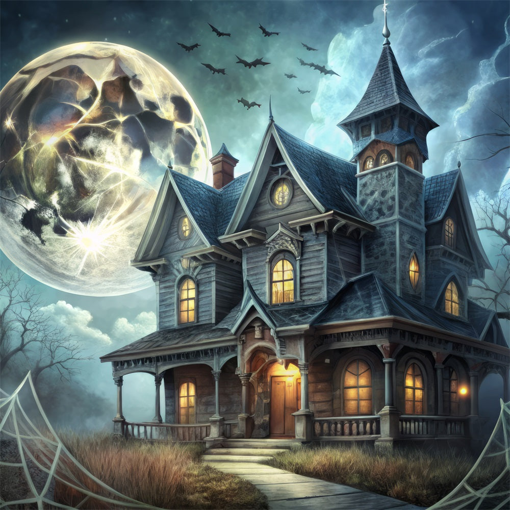 Spooky Halloween Backdrops Victorian Mansion Bats Backdrop UK BRP10-213