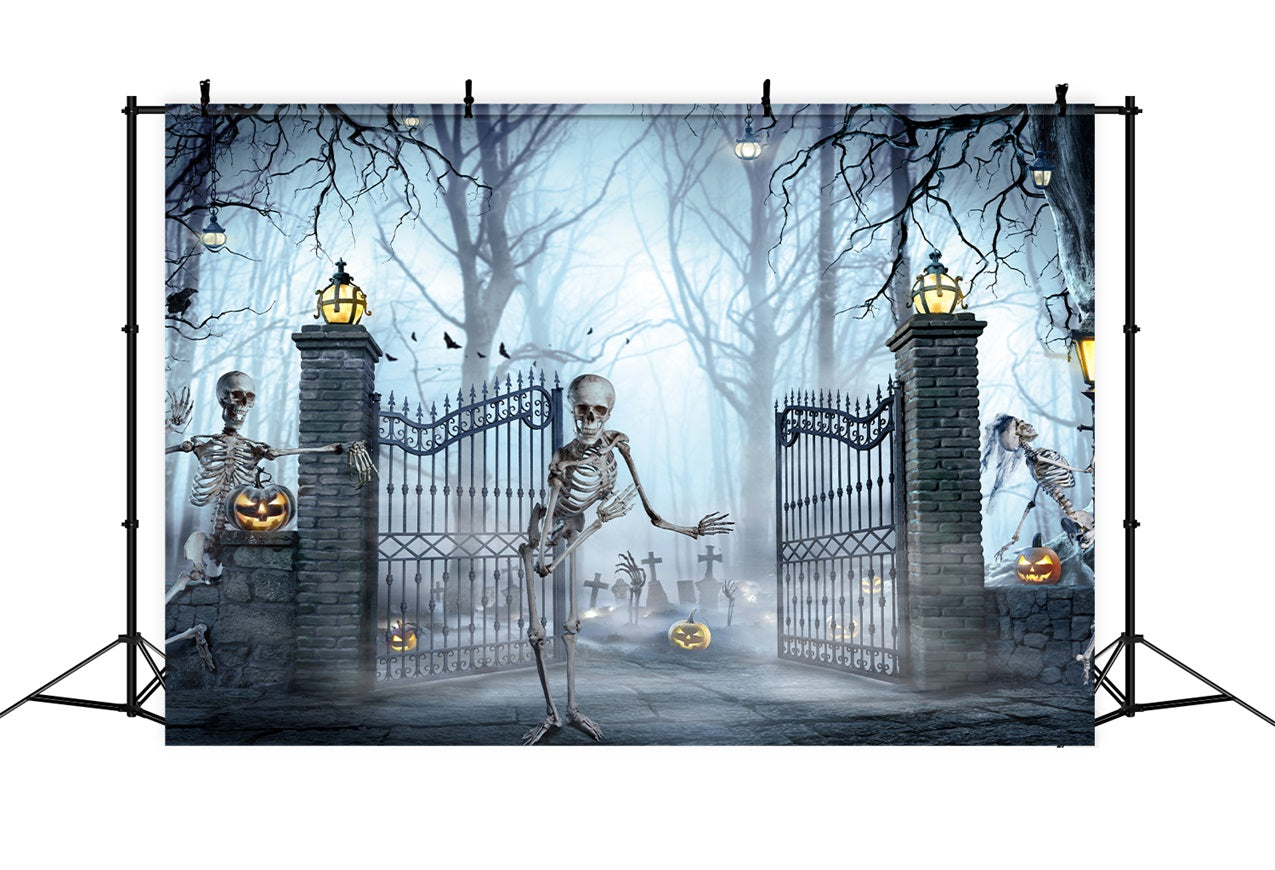 Halloween Backdrops For Sale Cemetery Gates Skeletons Backdrop UK BRP10-214