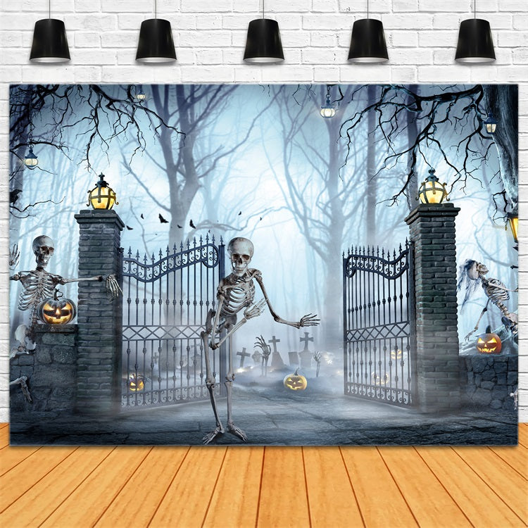 Halloween Backdrops For Sale Cemetery Gates Skeletons Backdrop UK BRP10-214