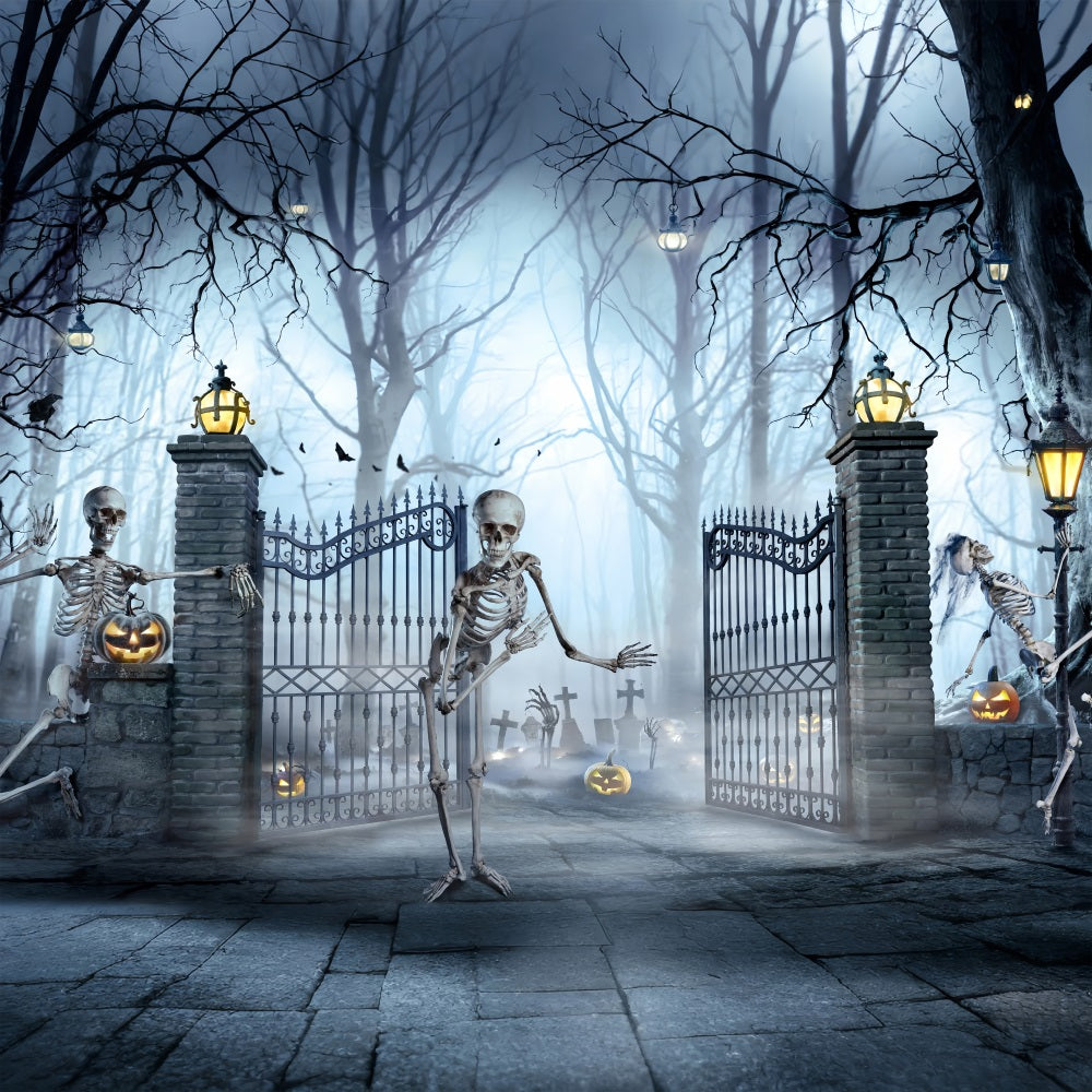 Halloween Backdrops For Sale Cemetery Gates Skeletons Backdrop UK BRP10-214