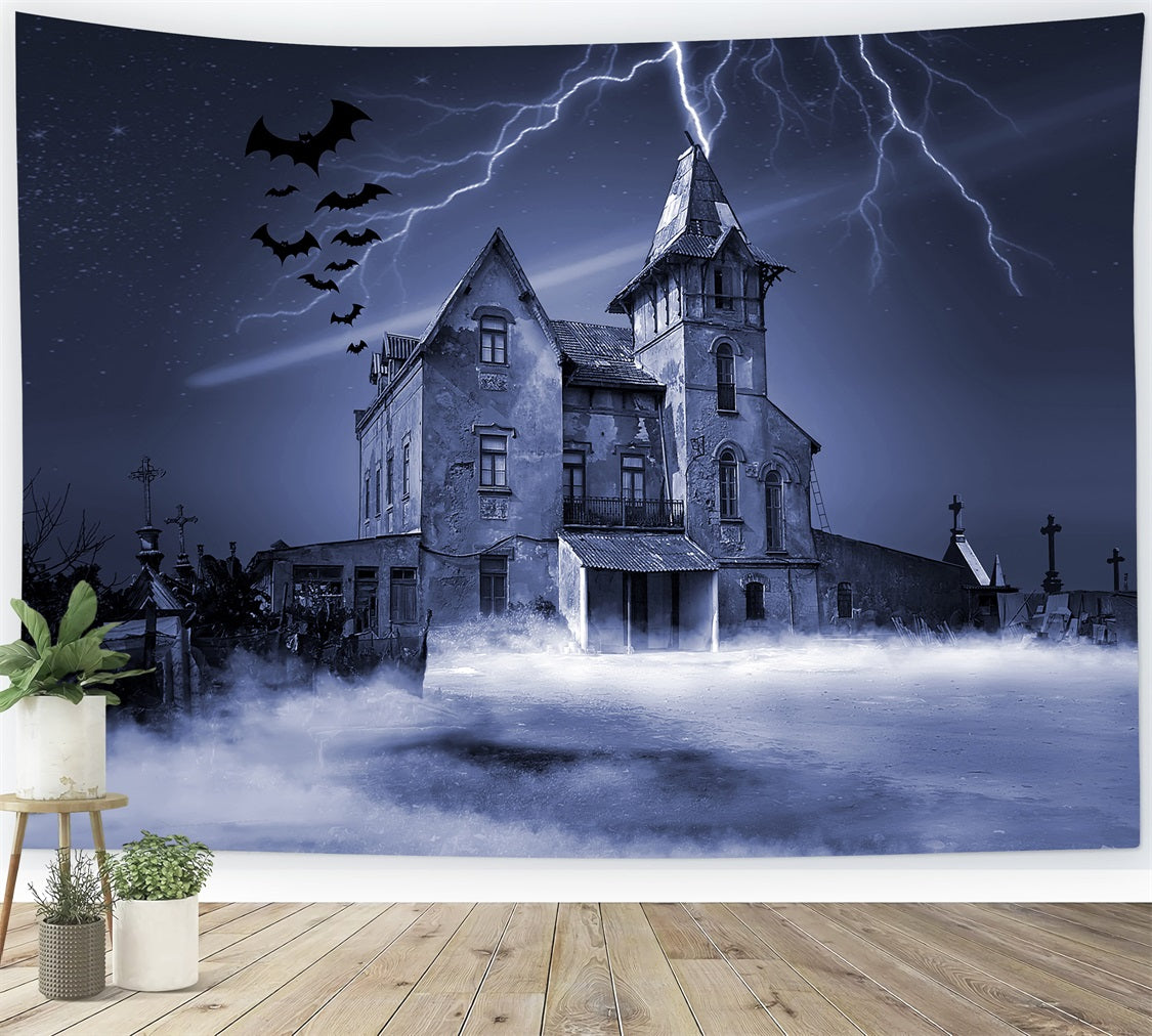 Halloween Backdrop Lightning Bats Haunted House Backdrop UK BRP10-215