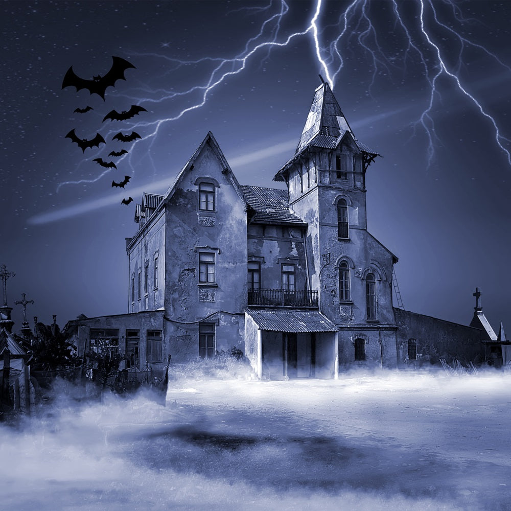 Halloween Backdrop Lightning Bats Haunted House Backdrop UK BRP10-215