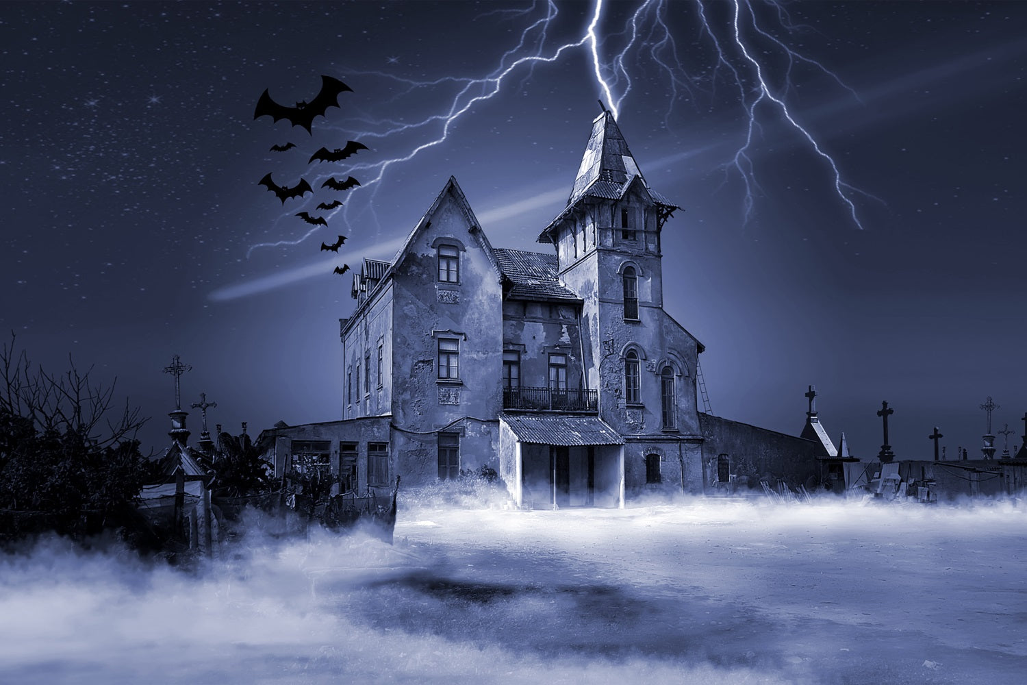 Halloween Backdrop Lightning Bats Haunted House Backdrop UK BRP10-215