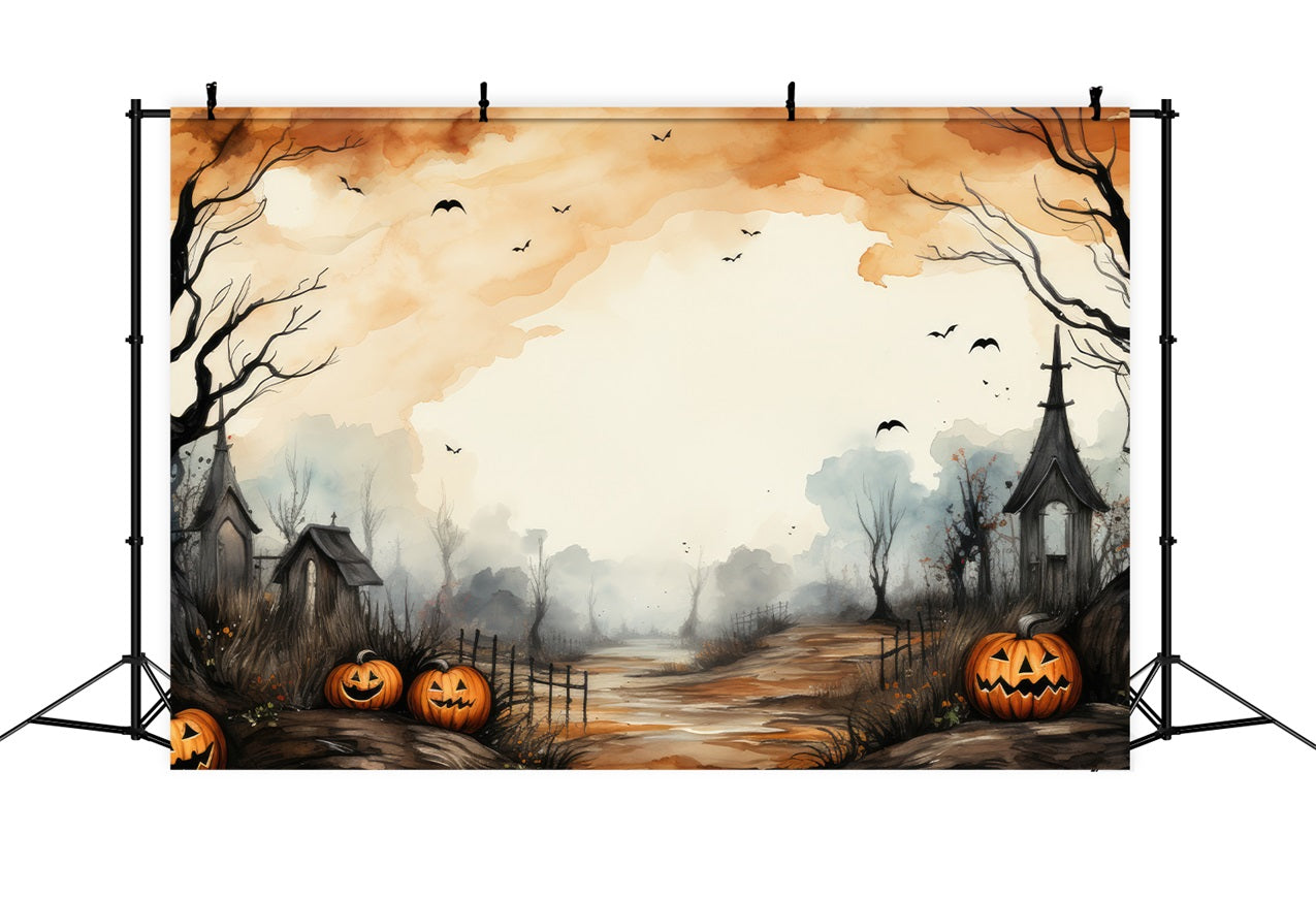 Spooky Halloween Backdrop Path Pumpkins Bats Backdrop UK BRP10-216