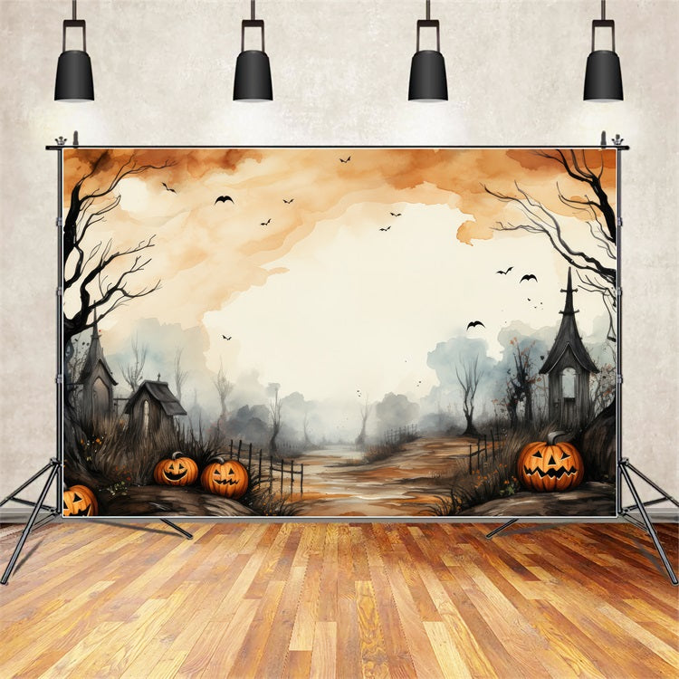 Spooky Halloween Backdrop Path Pumpkins Bats Backdrop UK BRP10-216