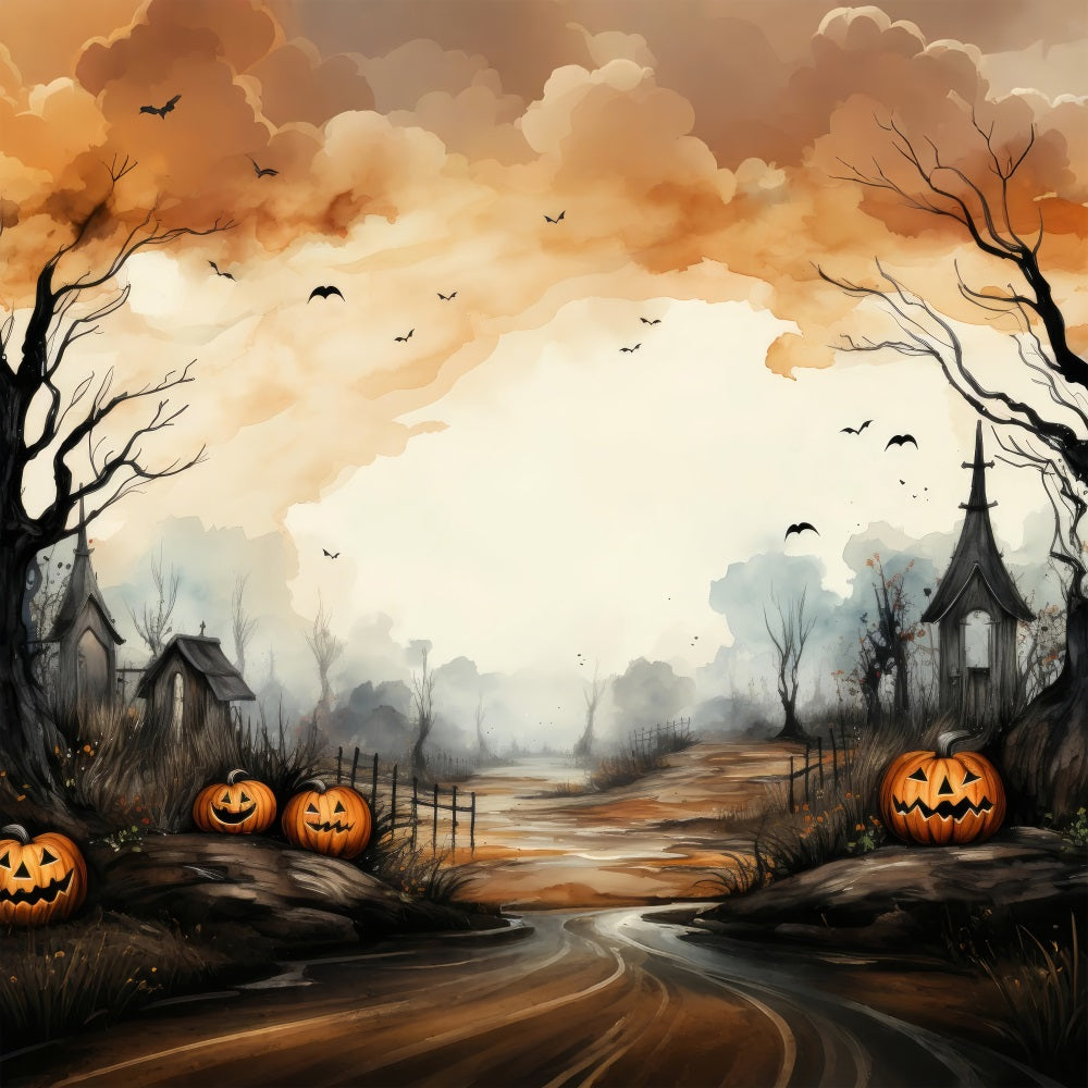 Spooky Halloween Backdrop Path Pumpkins Bats Backdrop UK BRP10-216