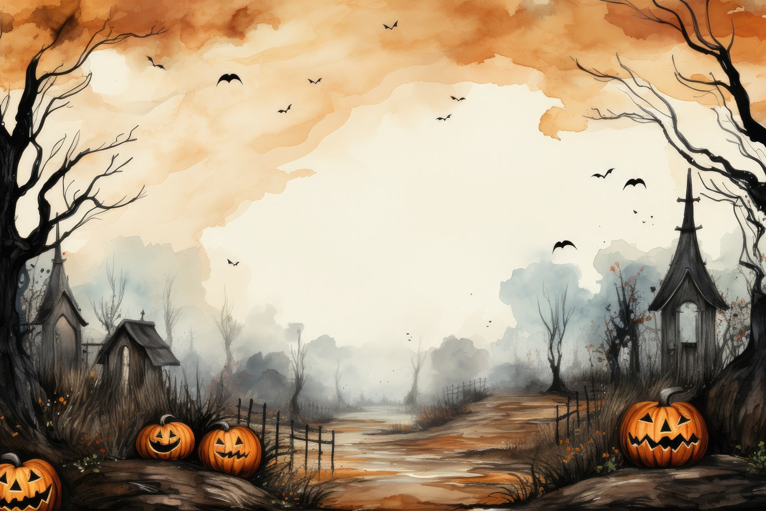 Spooky Halloween Backdrop Path Pumpkins Bats Backdrop UK BRP10-216