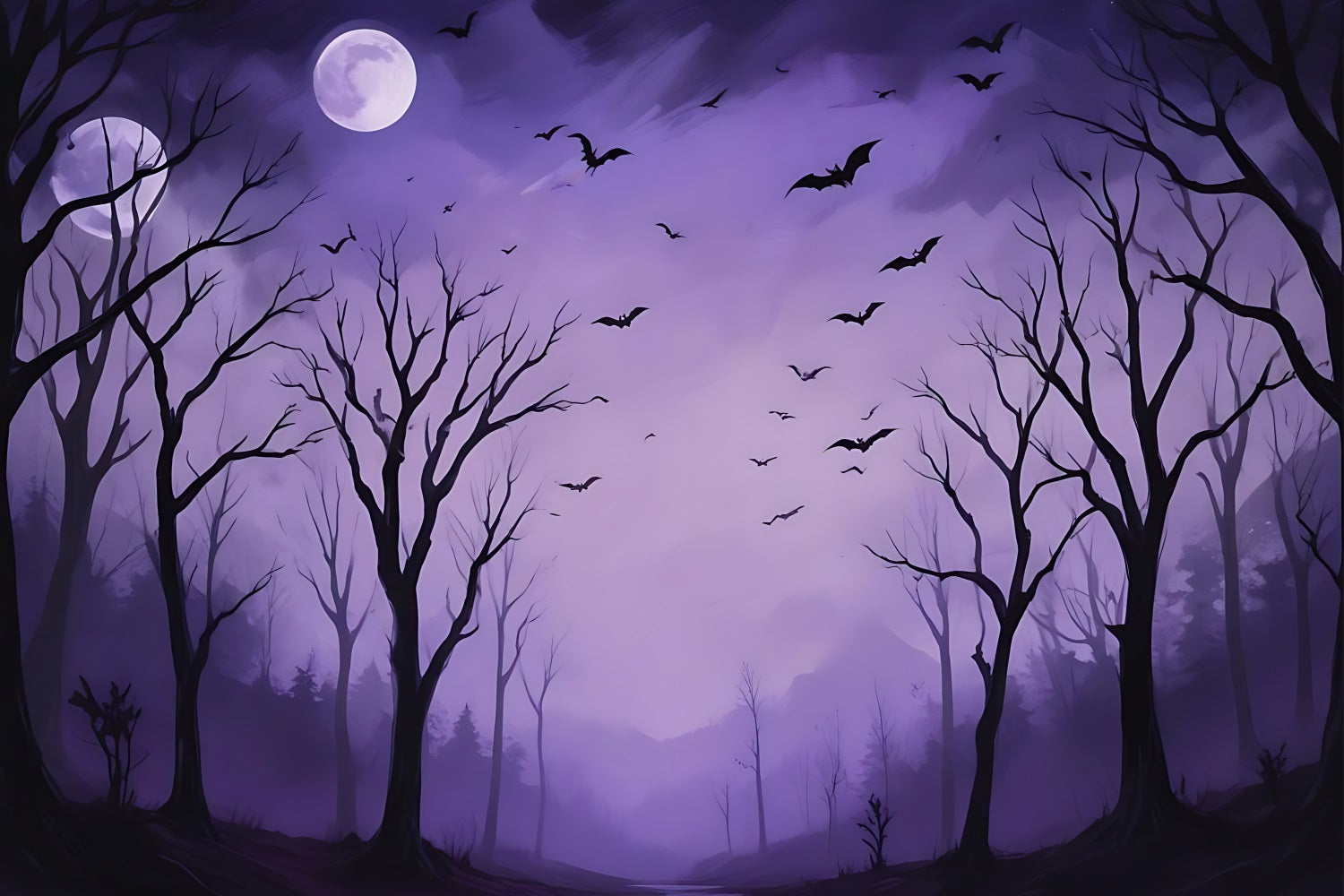 Halloween Backdrop Design Night Purple Haunted Forest Backdrop UK BRP10-217