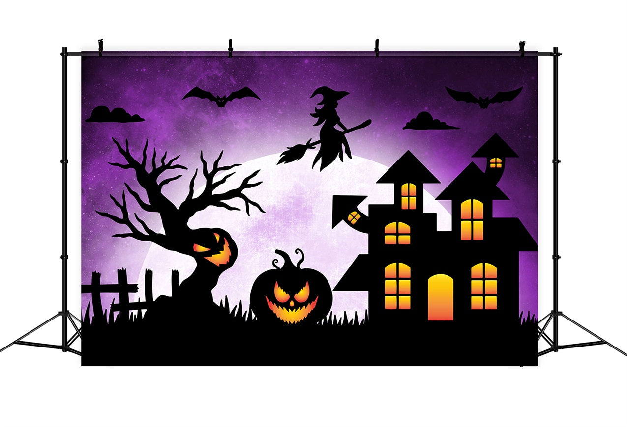 Halloween Witch Backdrop Broom Haunted Mansion Bats Backdrop UK BRP10-218