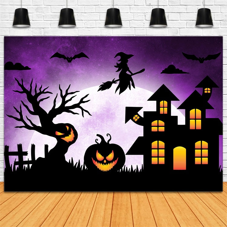 Halloween Witch Backdrop Broom Haunted Mansion Bats Backdrop UK BRP10-218