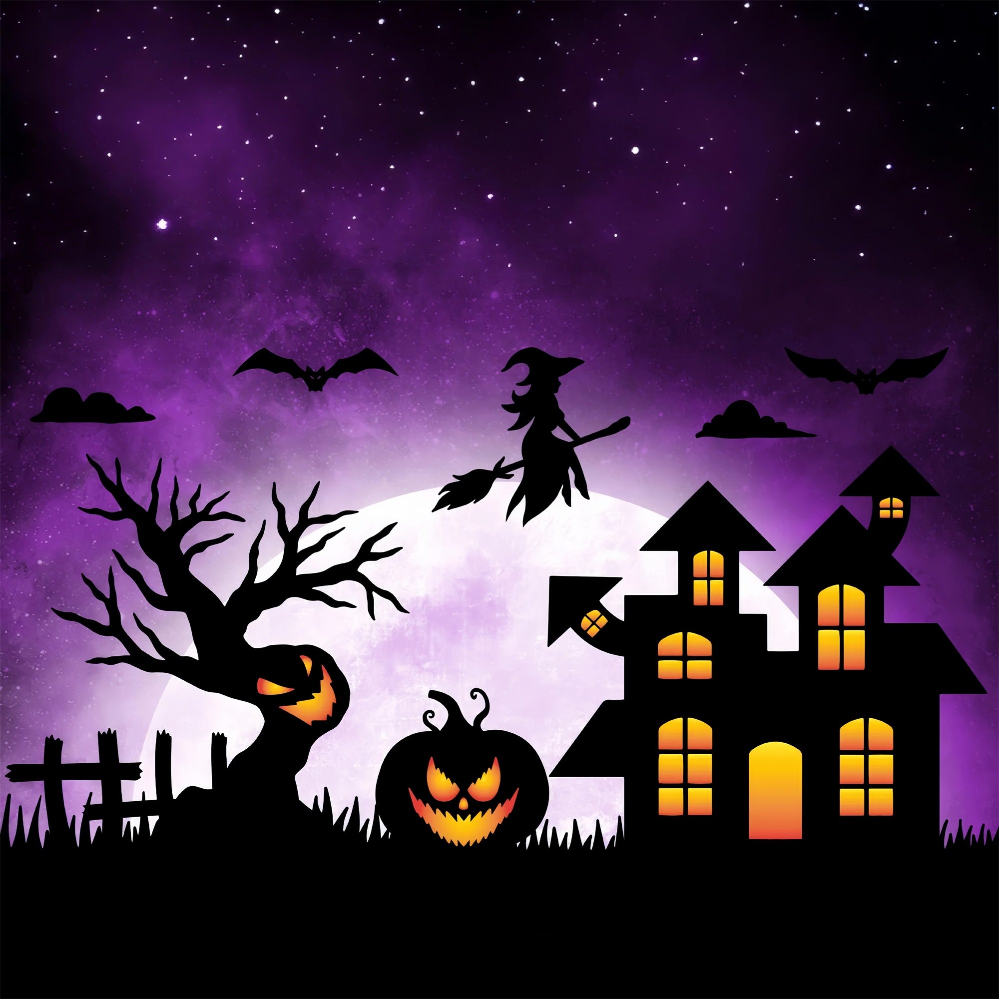 Halloween Witch Backdrop Broom Haunted Mansion Bats Backdrop UK BRP10-218