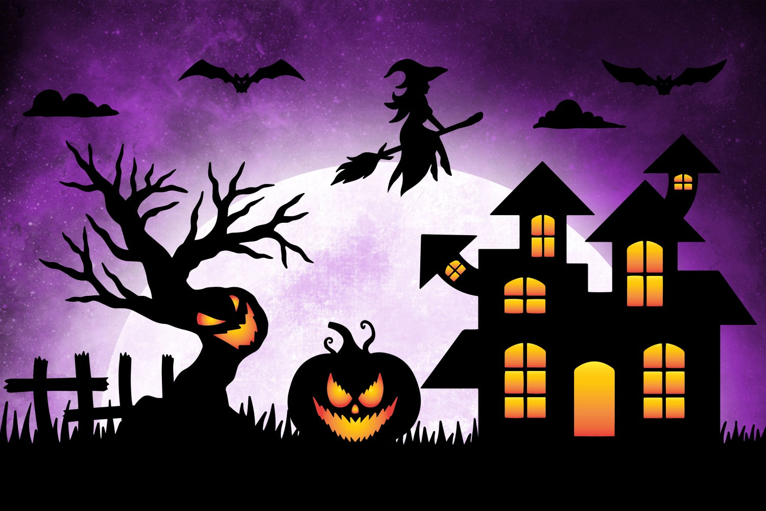 Halloween Witch Backdrop Broom Haunted Mansion Bats Backdrop UK BRP10-218