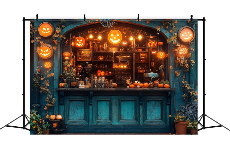 Backdrops For Halloween Bar Glowing Pumpkins Backdrop UK BRP10-219