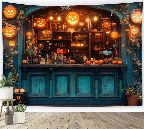 Backdrops For Halloween Bar Glowing Pumpkins Backdrop UK BRP10-219