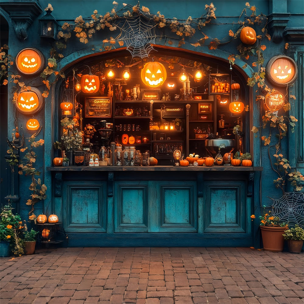 Backdrops For Halloween Bar Glowing Pumpkins Backdrop UK BRP10-219