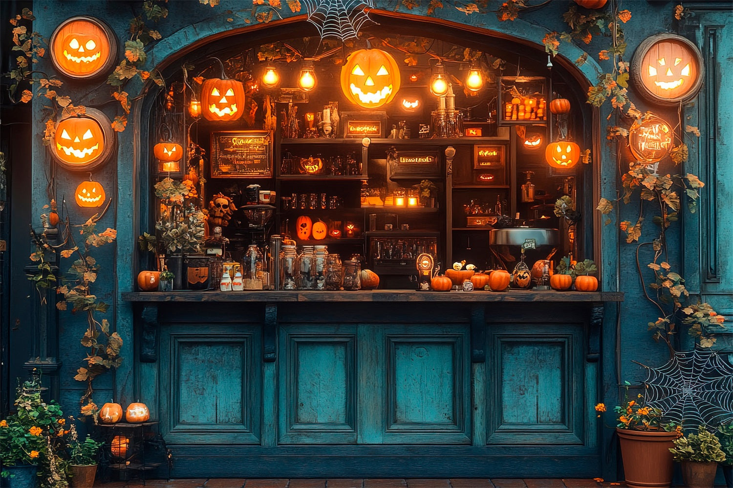 Backdrops For Halloween Bar Glowing Pumpkins Backdrop UK BRP10-219