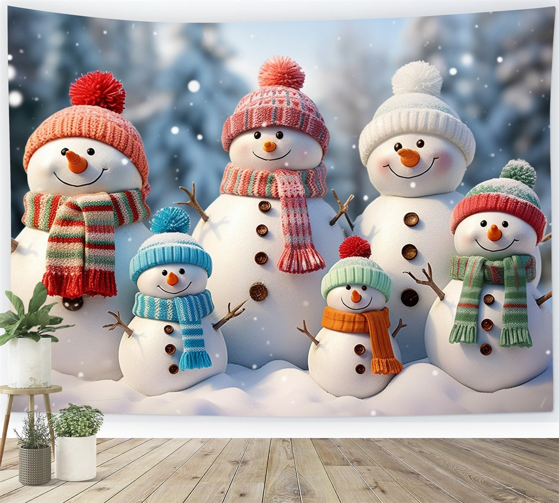 Winter Joyful Snowman Group Cozy Knitted Scarves Backdrop UK BRP10-22