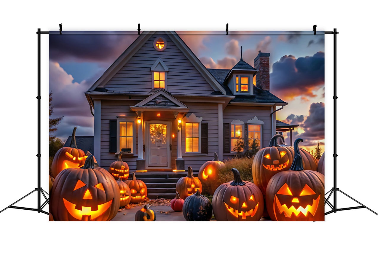 Halloween Picture Backdrops Twilight House Pumpkins Backdrop UK BRP10-220