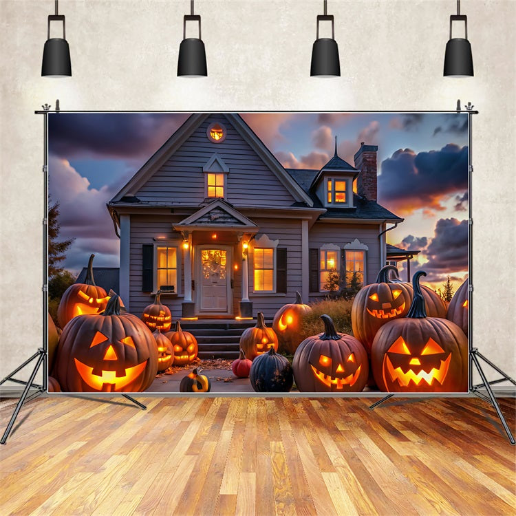 Halloween Picture Backdrops Twilight House Pumpkins Backdrop UK BRP10-220