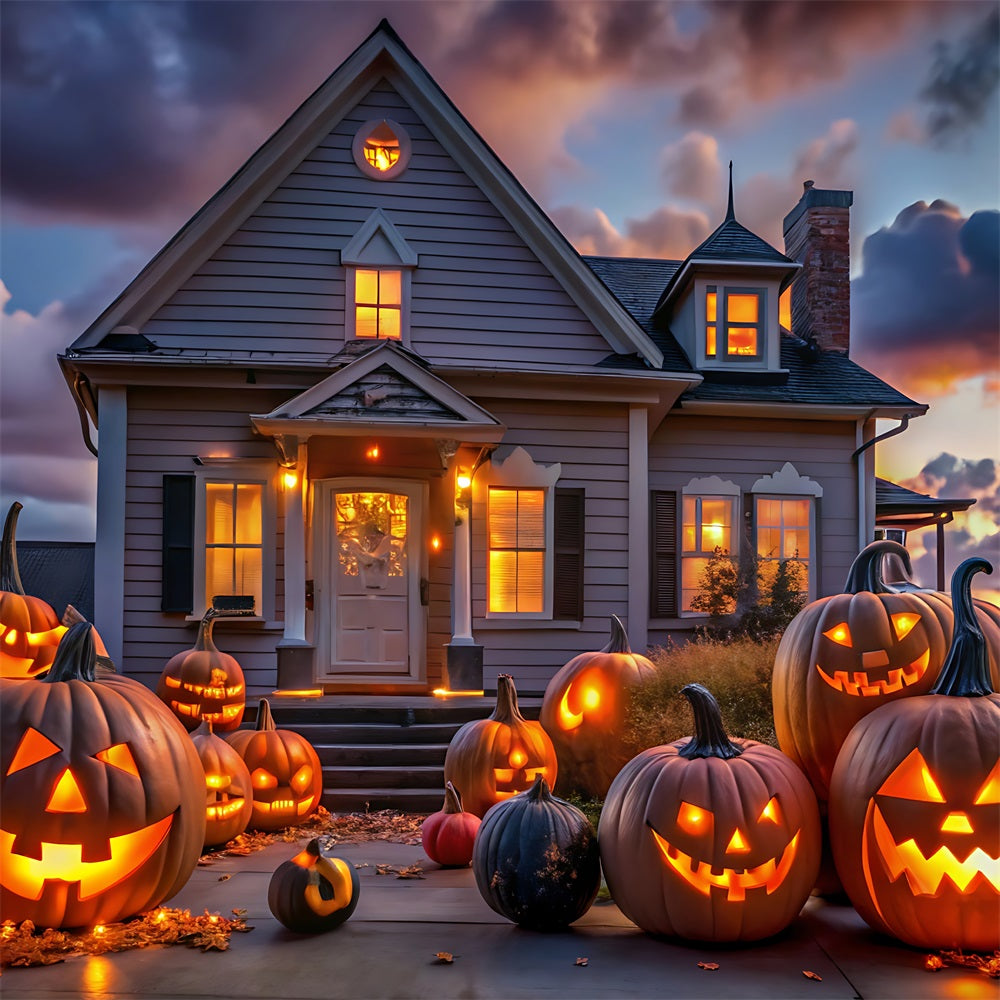 Halloween Picture Backdrops Twilight House Pumpkins Backdrop UK BRP10-220