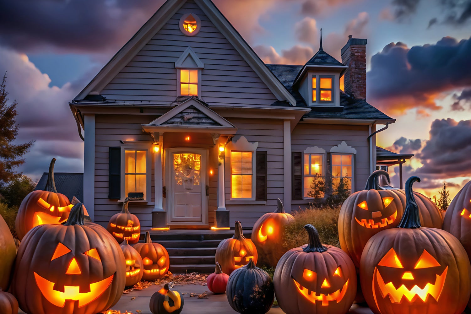 Halloween Picture Backdrops Twilight House Pumpkins Backdrop UK BRP10-220