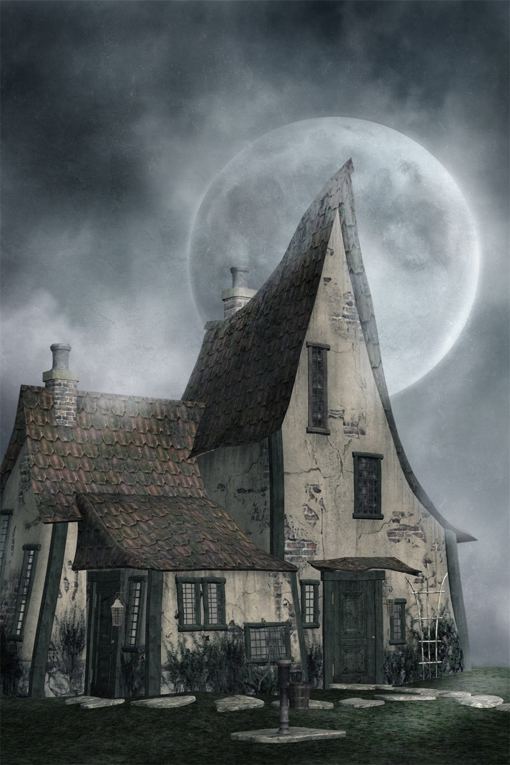 Backdrop For Halloween Haunted House Misty Moonlight Backdrop UK BRP10-221