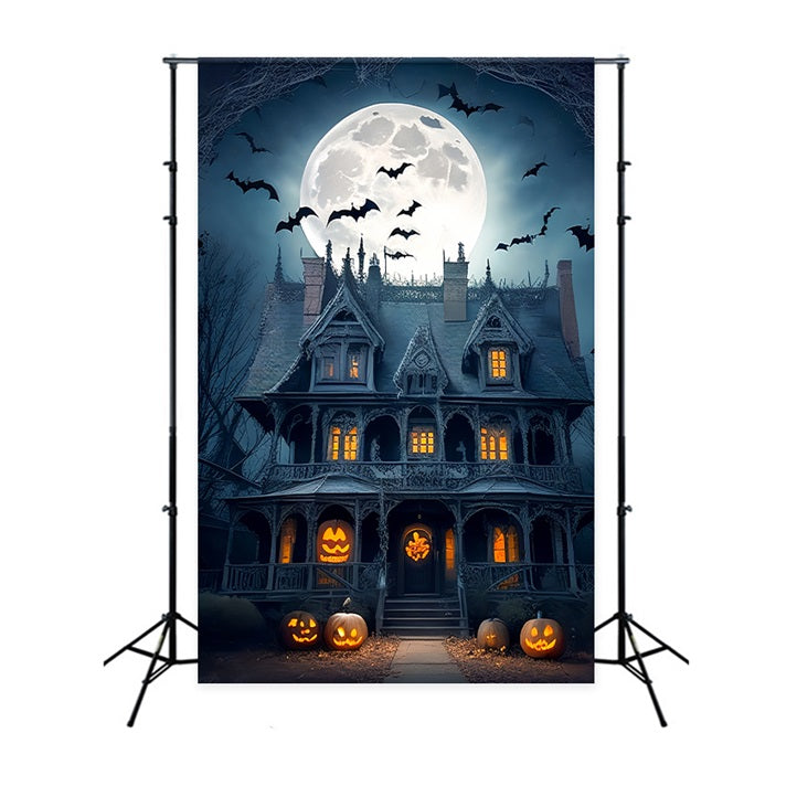 Halloween Backdrop Full Moon Gothic Mansion Bats Backdrop UK BRP10-222