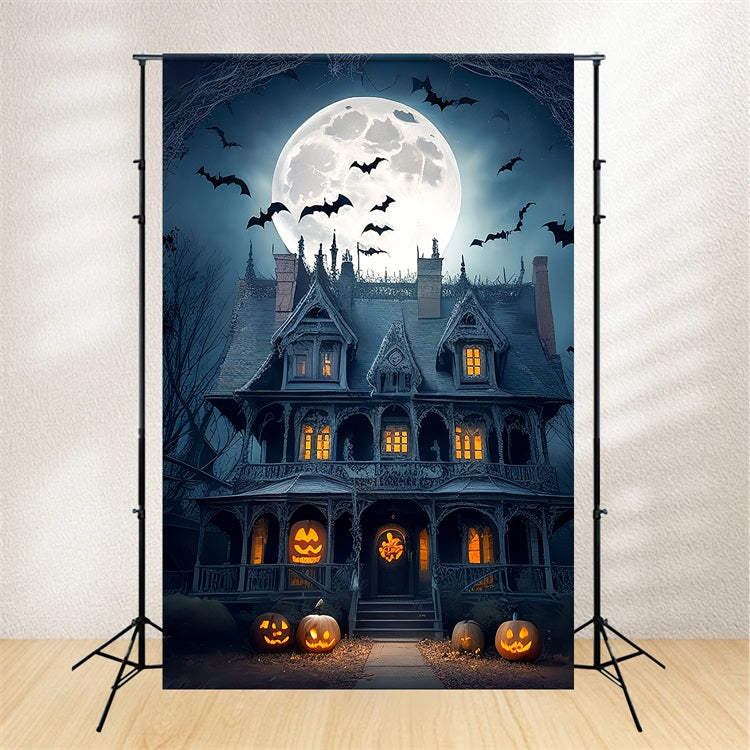 Halloween Backdrop Full Moon Gothic Mansion Bats Backdrop UK BRP10-222