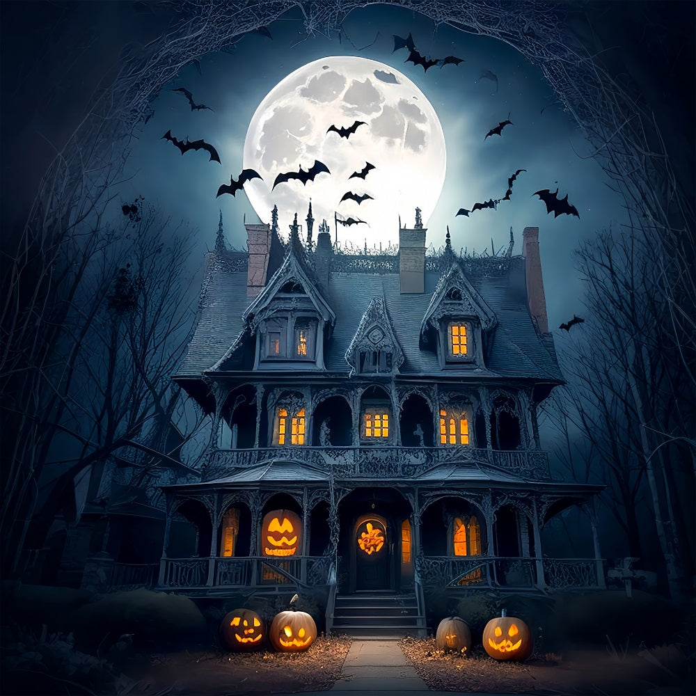 Halloween Backdrop Full Moon Gothic Mansion Bats Backdrop UK BRP10-222