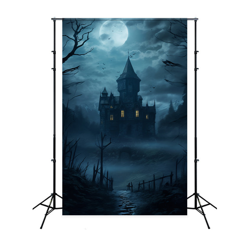 Photography Backdrop Halloween Foggy Night Spooky Castle Backdrop UK BRP10-226