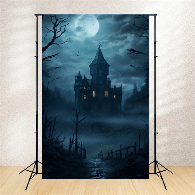 Photography Backdrop Halloween Foggy Night Spooky Castle Backdrop UK BRP10-226