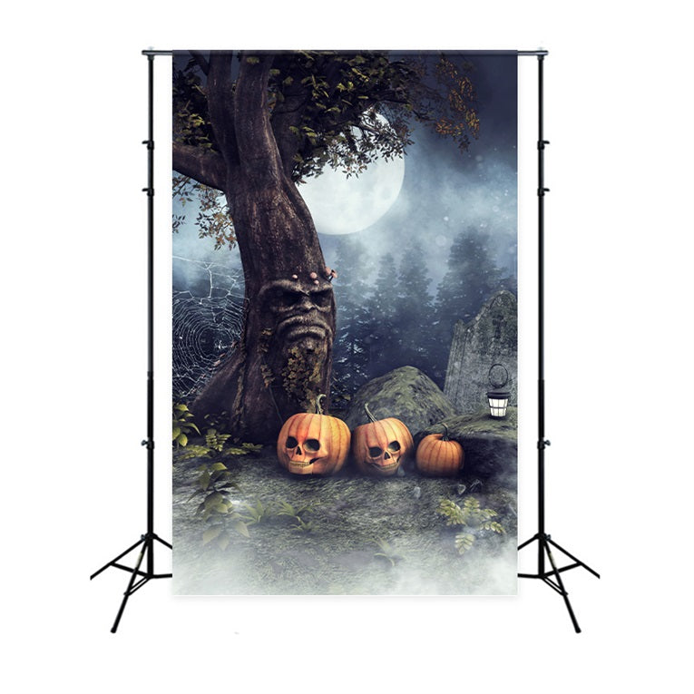 Halloween Graveyard Backdrop Tree Skull Pumpkins Backdrop UK BRP10-227