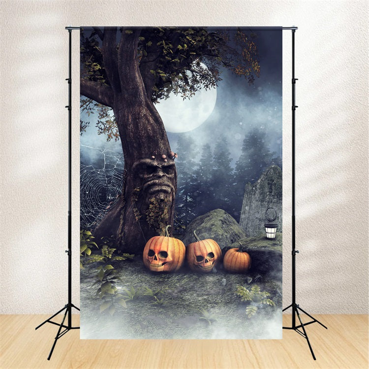 Halloween Graveyard Backdrop Tree Skull Pumpkins Backdrop UK BRP10-227