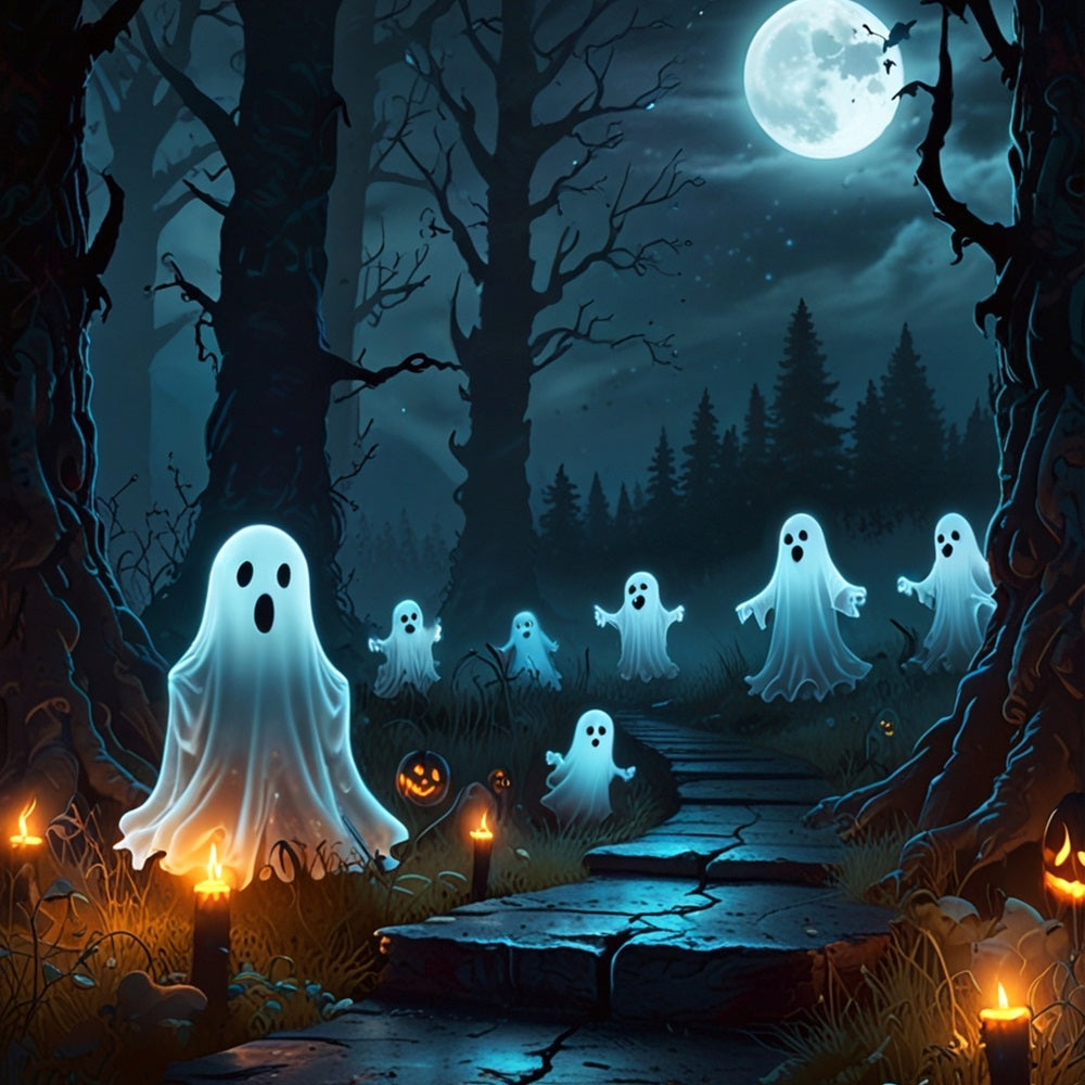 Photography Halloween Backdrops Spooky Ghosts Dark Forest Backdrop UK BRP10-228