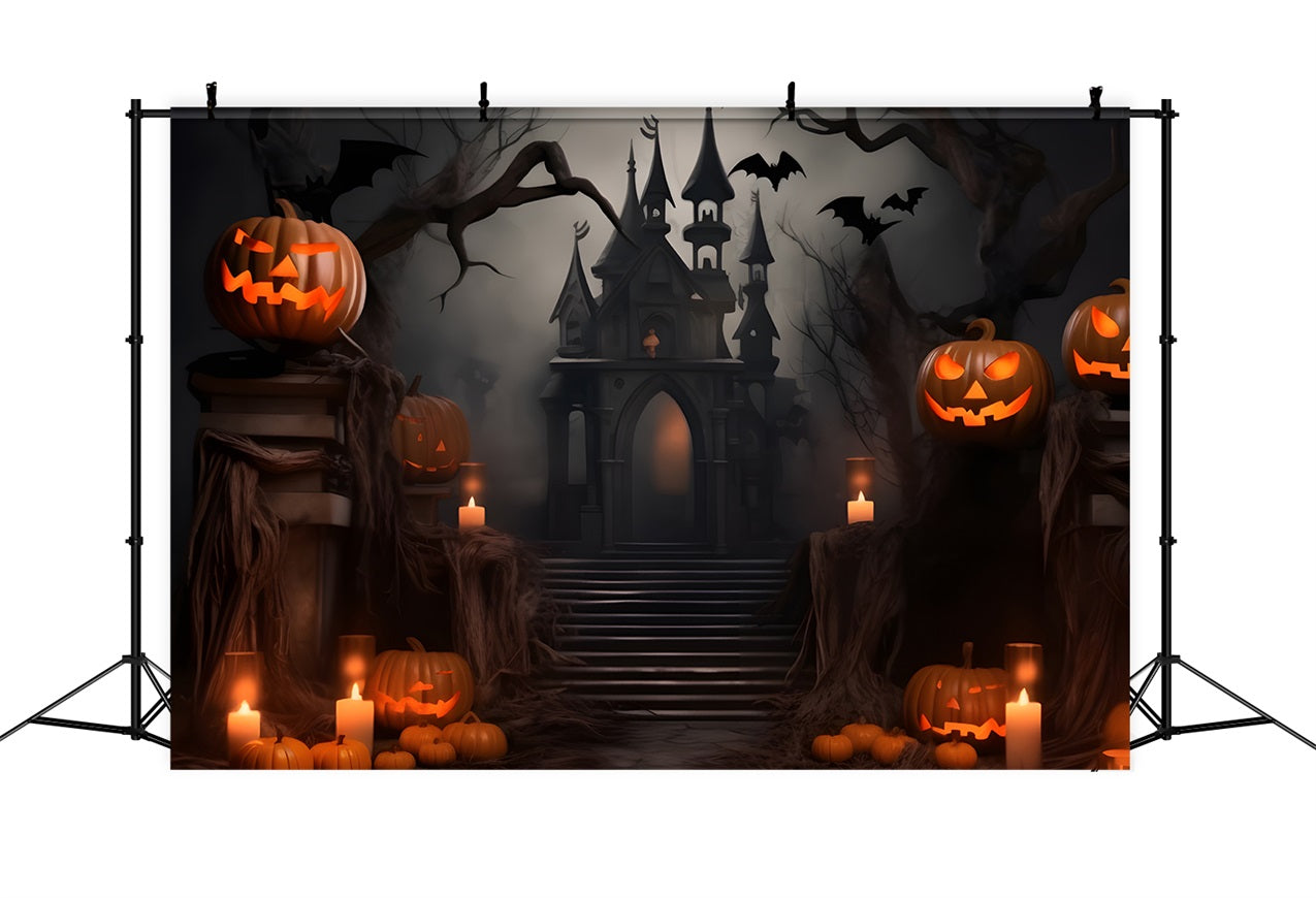 Halloween Castle Backdrop Dark Gothic Creepy Pumpkins Backdrop UK BRP10-229