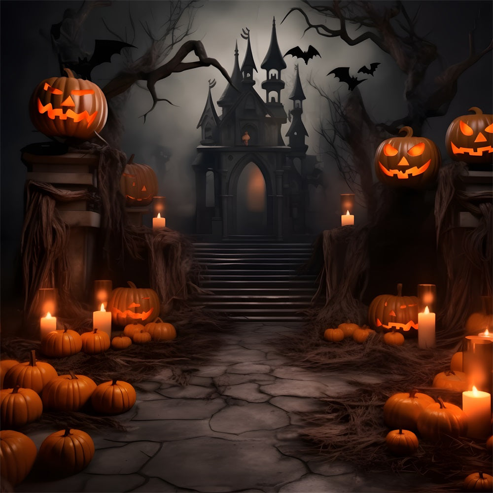 Halloween Castle Backdrop Dark Gothic Creepy Pumpkins Backdrop UK BRP10-229