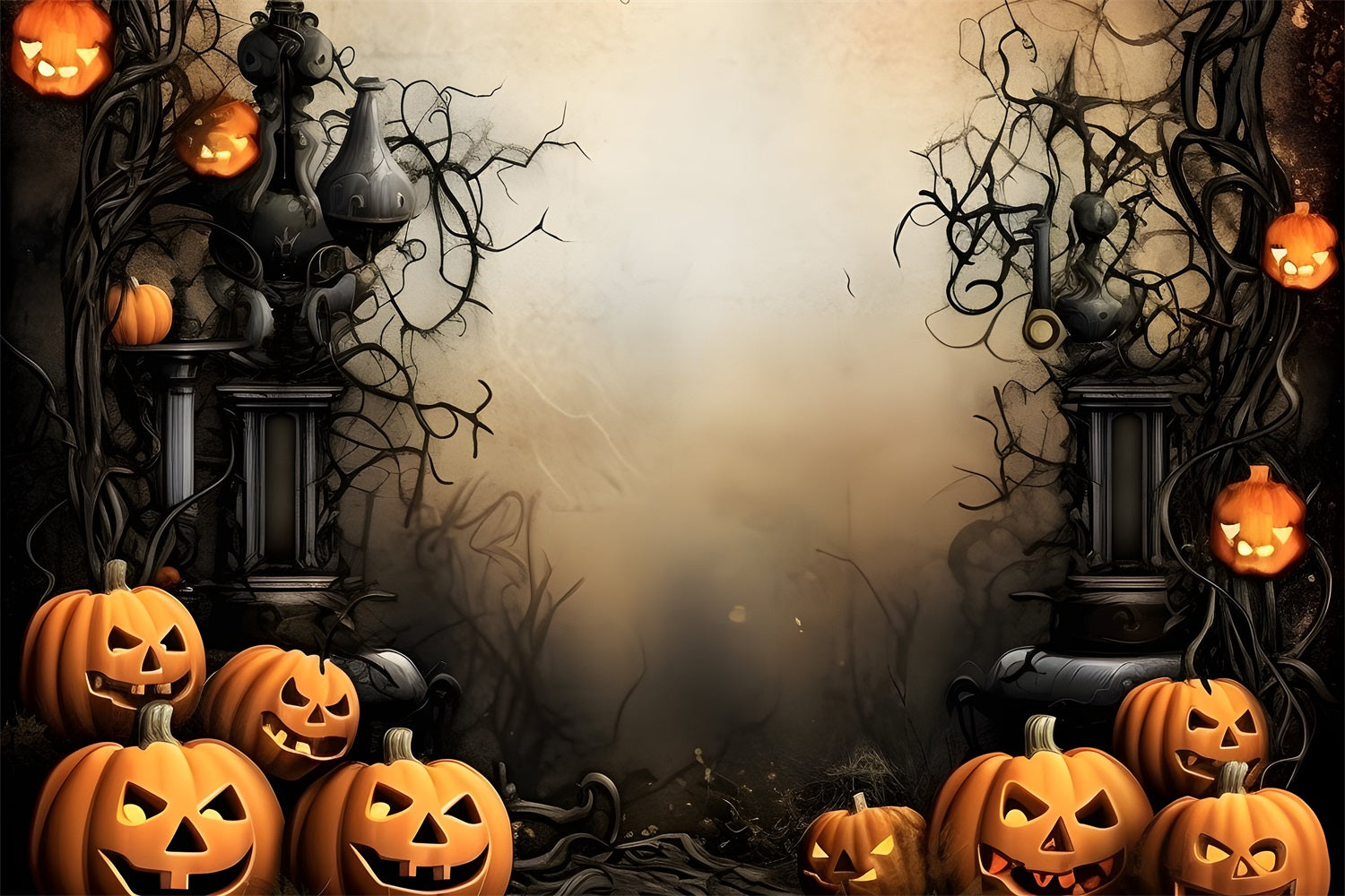 Halloween Backdrop Spooky Pumpkins Twisted Vines Backdrop UK BRP10-231