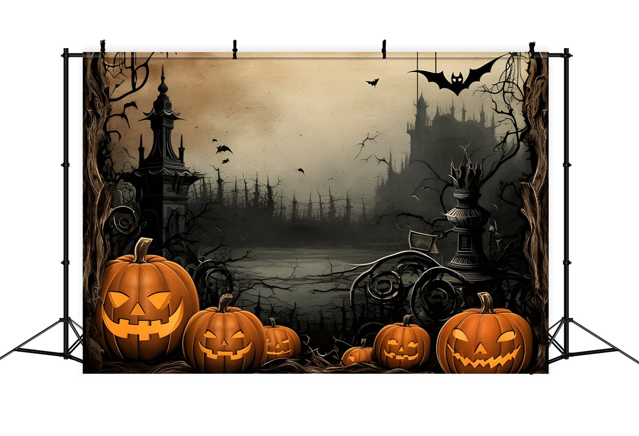 Backdrop Halloween Pillars Shadows Pumpkins Bats Backdrop UK BRP10-232