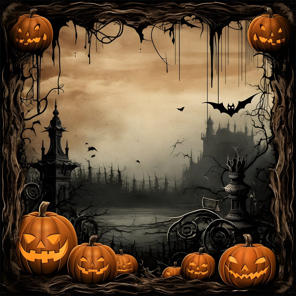 Backdrop Halloween Pillars Shadows Pumpkins Bats Backdrop UK BRP10-232