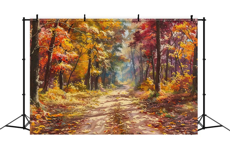 Fall Backdrops Photos Colorful Leaves Woodland Path Backdrop UK BRP10-239