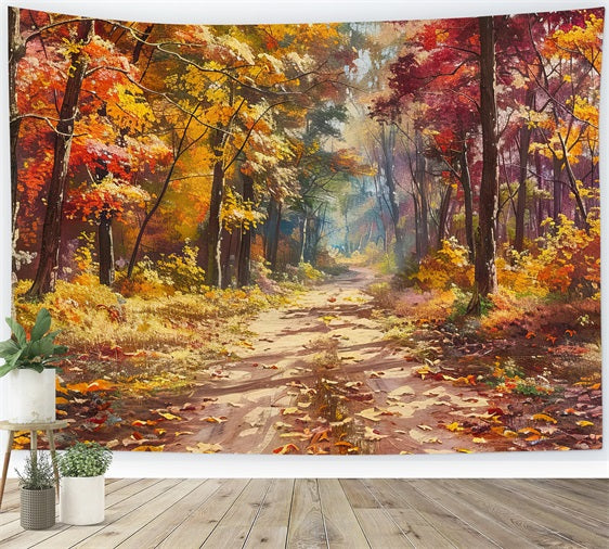 Fall Backdrops Photos Colorful Leaves Woodland Path Backdrop UK BRP10-239