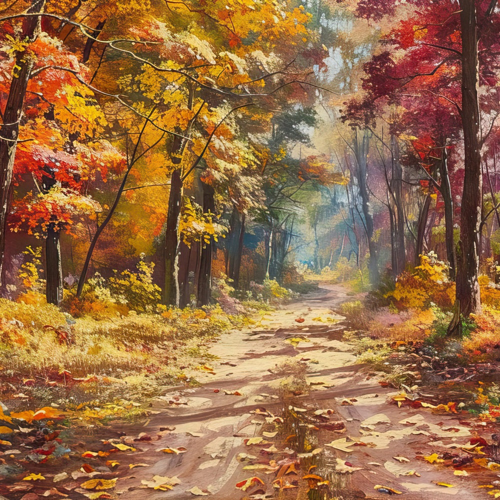 Fall Backdrops Photos Colorful Leaves Woodland Path Backdrop UK BRP10-239