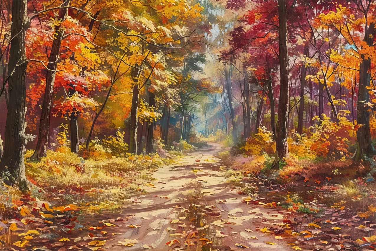 Fall Backdrops Photos Colorful Leaves Woodland Path Backdrop UK BRP10-239