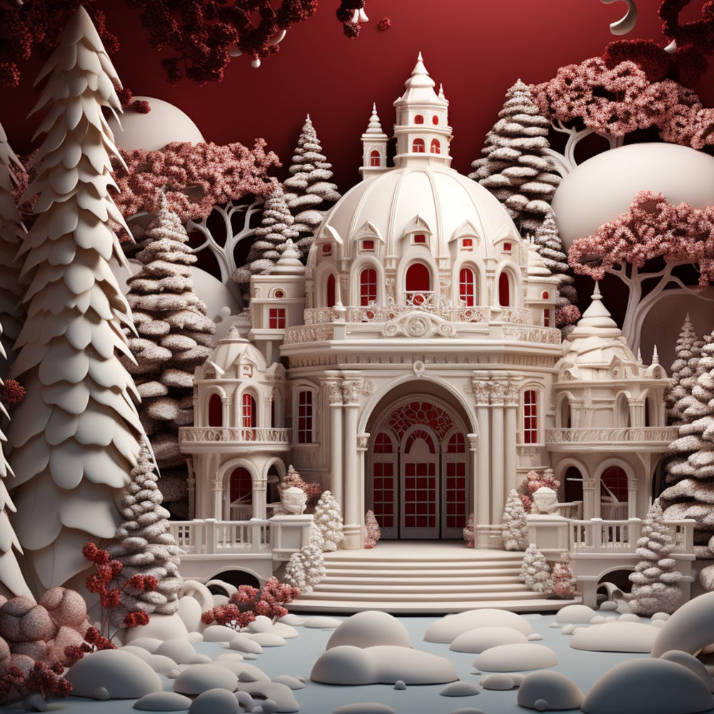 Winter Fairy Tale Castle Amid Snow-Covered Forest Backdrop UK BRP10-24