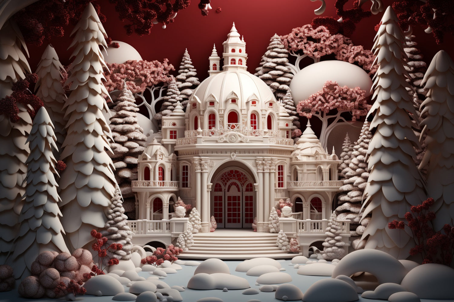 Winter Fairy Tale Castle Amid Snow-Covered Forest Backdrop UK BRP10-24