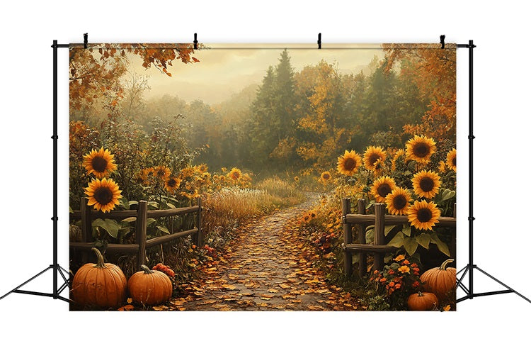 Fall Backdrops Sunflowers Pumpkins Woodland Trail Backdrop UK BRP10-241